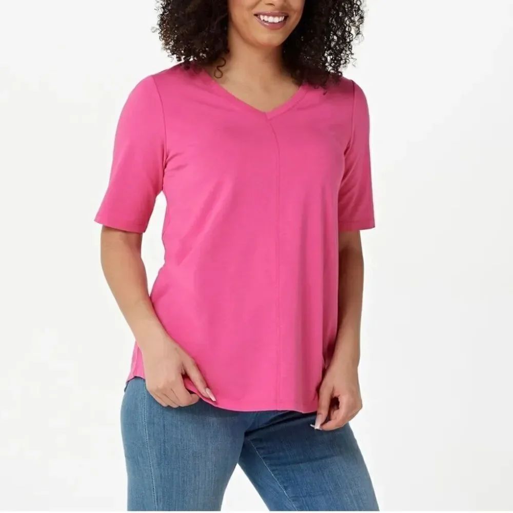 Denim & Co. Essentials Seaming Detail Elbow Sleeve Top